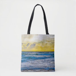Bolsa Tote Sol Amarelo Sobre Mar Azul