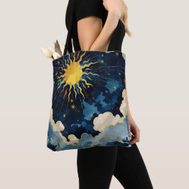 Bolsa Tote Sol Celeste Moderno Estrelas e Nuvens Azuis