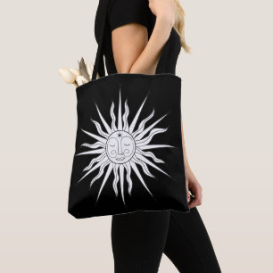 Bolsa Tote Sol Celestial Astrologia Caprichosa Branco e Preto