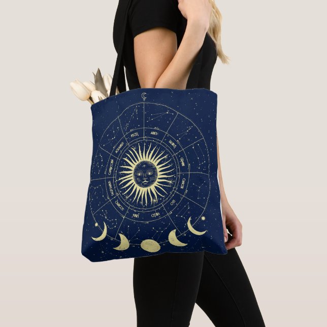Bolsa Tote Sol Celestial Fases da Lua Zodíaco (Close Up)