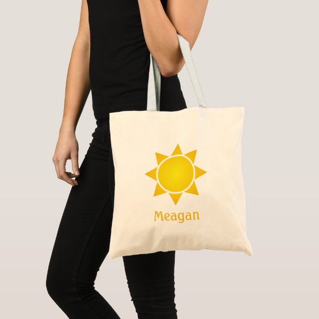 Bolsa Tote Sol com Gradiente Amarelo Radiante com Nome Laranj (Frente (produto))