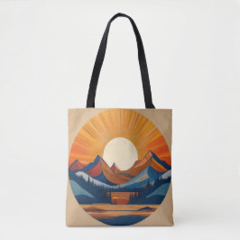 Bolsa Tote Sol e Paisagem das Montanhas Radiantes Circulantes