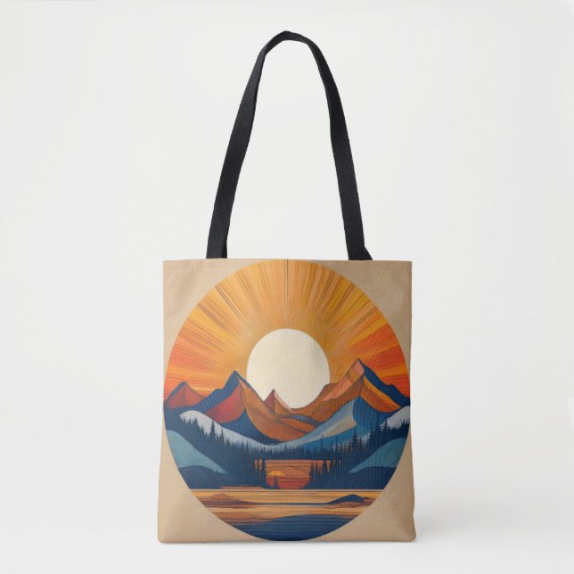 Bolsa Tote Sol e Paisagem das Montanhas Radiantes Circulantes (Frente)