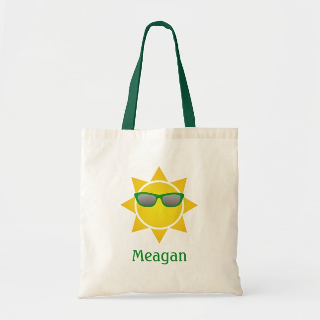 Bolsa Tote Sol Gradiente Amarelo com Tons Verdes e Nome (Frente)