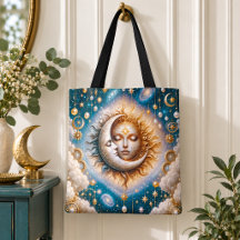 Sol Lua Estrelas Azul Celestial Fantasia Dourada