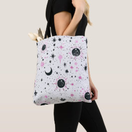 Bolsa Tote Sol Lua Estrelas Celestiais Preto e Rosa