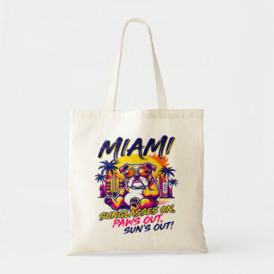 Bolsa Tote Sol Miami Flórida Vibrações de Praia Bulldog Retro