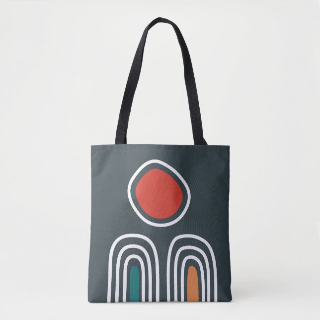 Bolsa Tote Sol vermelho sobre arco-íris boho, arte abstrato d (Frente)