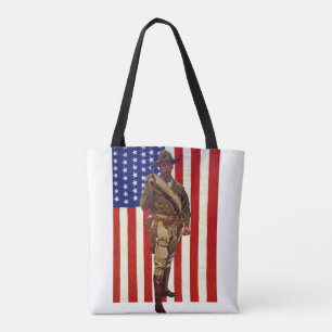 Bolsa Tote Soldado Patriótico Vintage com Bandeira Americana