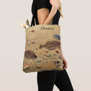Bolsa Tote Solhas do vintage, peixes lisos da vida marinha do
