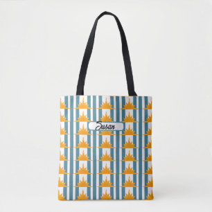 Bolsa Tote Solos Amarelos Laranja em Stripes Teais
