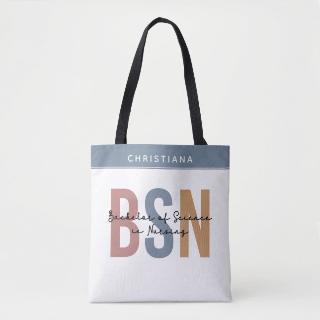 Bolsa Tote Solteiro Personalizado de Ciência BSN na Enfermage (Frente)