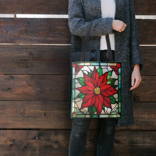 Bolsa Tote Solteiro Poinsettia Faux Vidro Estido