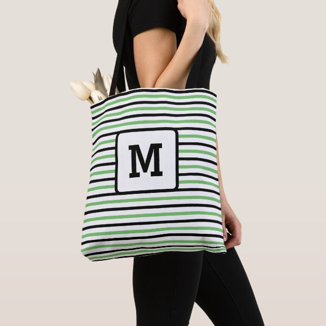 Bolsa Tote Solteiro Preto Inicial de Faixa Verde Cóplice  Per (Close Up)