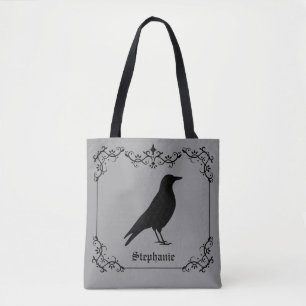 Bolsa Tote Sombra de Pássaro Corvo e Redemoinhos Decorativos