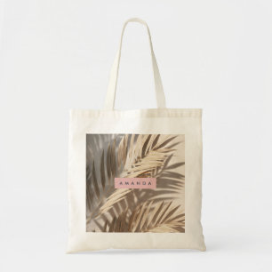 Bolsa Tote Sombras de Palma Neutras Personalizadas Tropicais