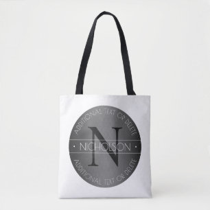 Bolsa Tote Sombreamento preto e branco do monograma moderno e