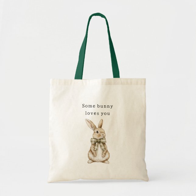 Bolsa Tote Some Bunny Loves You Green Bow Easter (Frente)