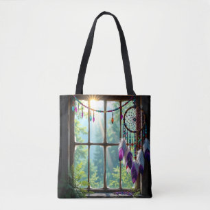 Bolsa Tote Sonhador Boho Roxo na Janela
