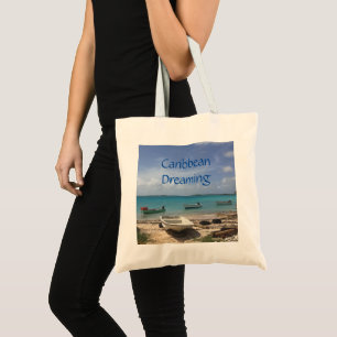 Bolsa Tote Sonhando no Caribe Bonaire Barcos de Pesca Oceano 