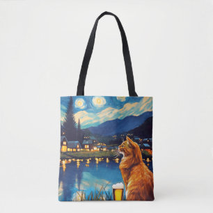 Bolsa Tote Sonhar com Saltos e estrelas   Cat Starry Night