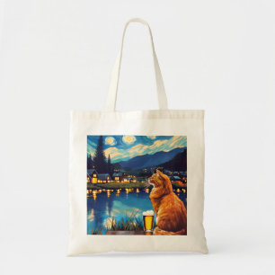 Bolsa Tote Sonhar com Saltos e estrelas Cat Starry Night