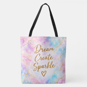 Bolsa Tote Sonhar Criar Brilho Pastel Aquarela Dourado Rosa