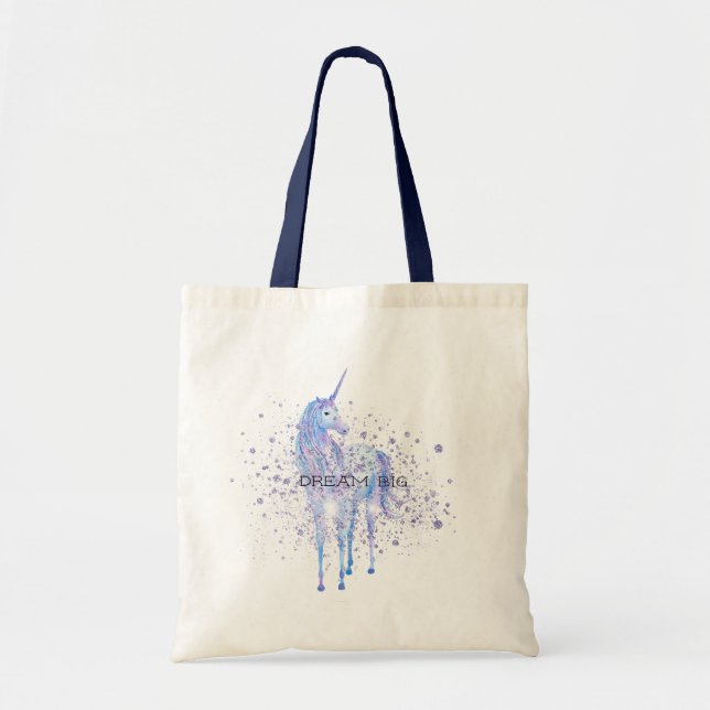 Bolsa Tote Sonho brilhante de brilho branco roxo (Frente)
