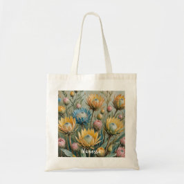 Bolsa Tote Sonho com Protea Pastel: Floral Elegante
