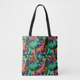 Bolsa Tote Sonho de Girafa na Selva Padrão de Superfície Cont