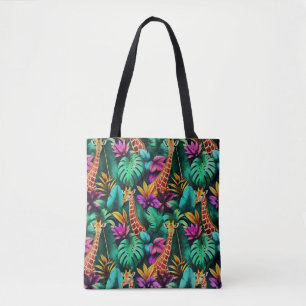 Bolsa Tote Sonho de Girafa na Selva Padrão de Superfície Cont