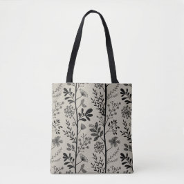 Bolsa Tote Sonho de Jardim Elegante Silhueta Floral Preta