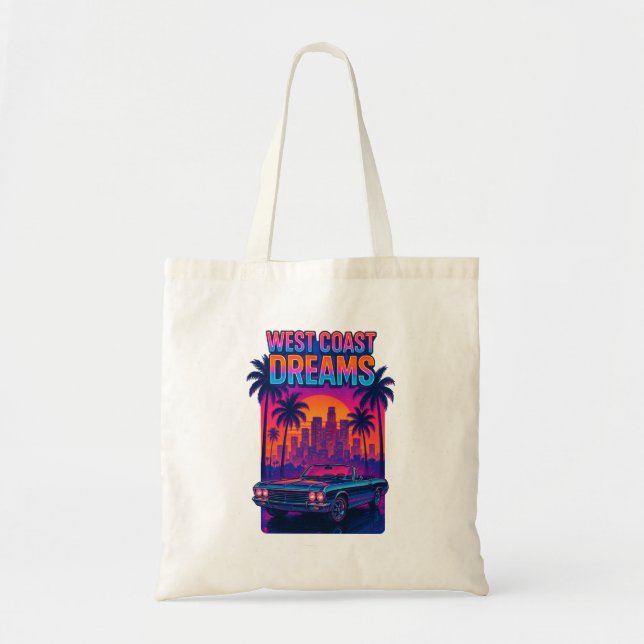 Bolsa Tote Sonhos da Costa Oeste – Synthwave Retro dos Anos 8 (Frente)