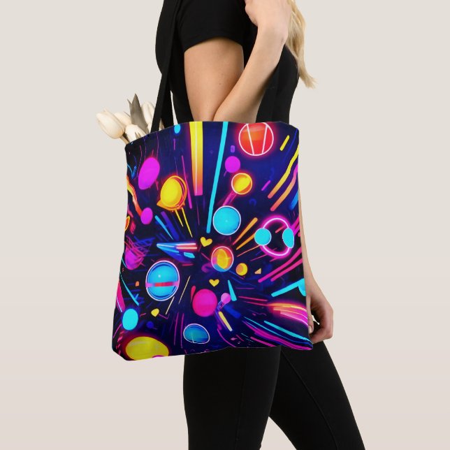 Bolsa Tote Sonhos de Neon - Formas e Cores Psicodélicas (Close Up)