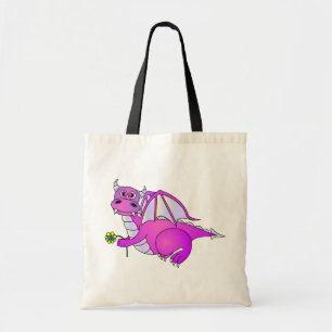 Bolsa Tote Sonhos doces - dragão roxo bonito com flor