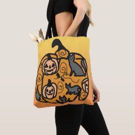 Bolsa Tote Sonhos Retrorísticos de Gatos Pretos e Abóbora