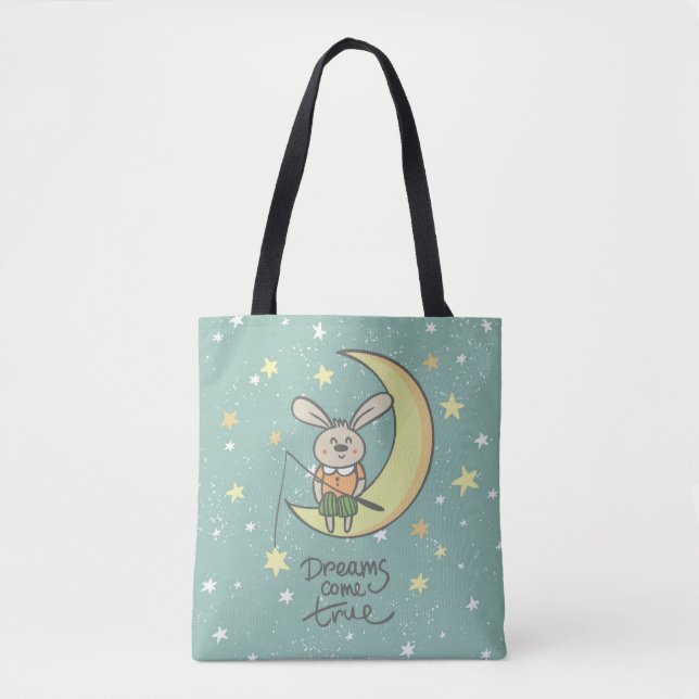 Bolsa Tote Sonhos tornam-se realidade | Coelhinho na Lua (Frente)