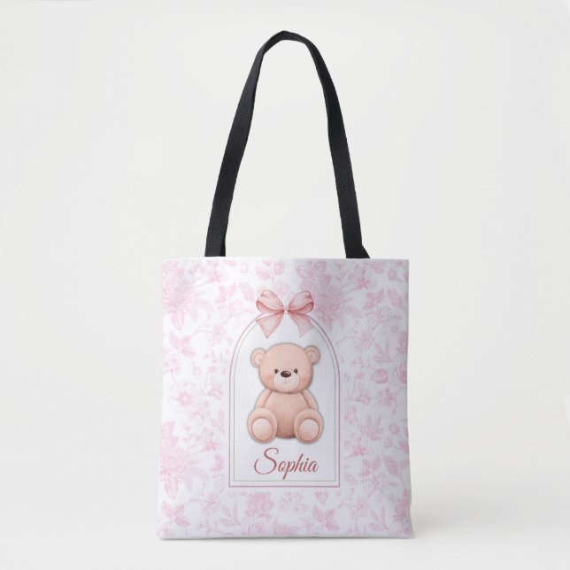 Bolsa Tote Sophia | Design de Enfermeiro de Urso Rosa Persona (Frente)