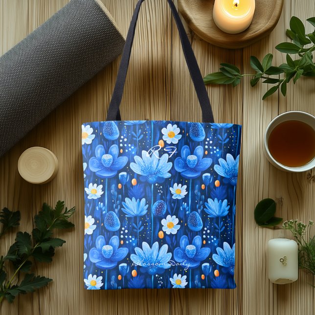 Bolsa Tote Sopro Azul Flor Bem-estar Toalha Saco (Criador carregado)