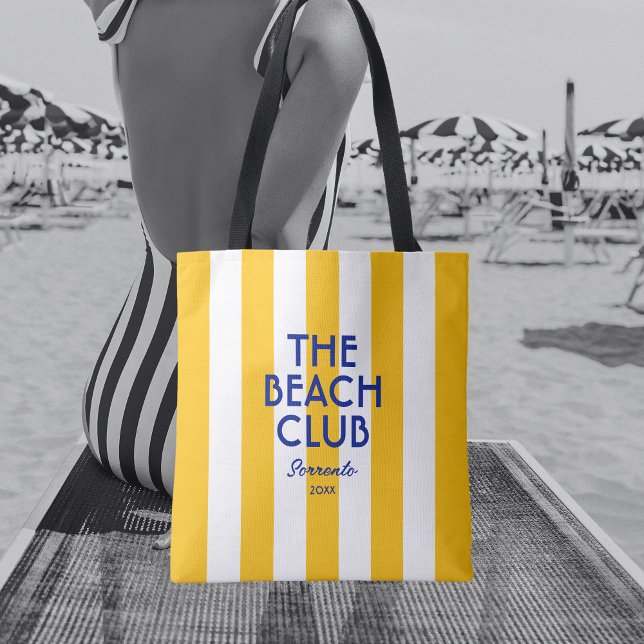 Bolsa Tote Sorrento Yellow Cabana Stripe do Beach Club (Criador carregado)