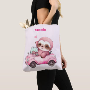 Bolsa Tote Sorriso de Lama Rosa Dirigindo um Convertível