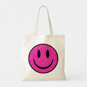 Bolsa Tote Sorriso de Rosto com Brilho Rosa