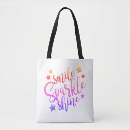 Bolsa Tote Sorriso Sparkle e Brilhar Texto Moderno do Arco-ír