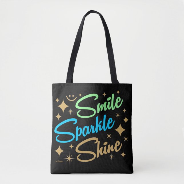 Bolsa Tote SORRISO, SPARKLE, SHINE! motivacional e inspirador (Frente)