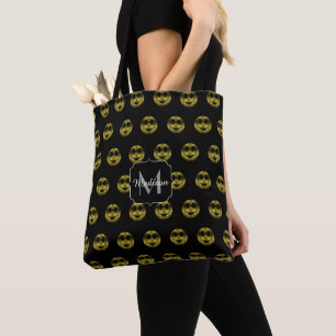 Bolsa Tote Sorrisos negros de ouro divertido Padrão bolinhas