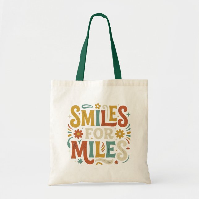 Bolsa Tote Sorrisos Para Milhas Retro Positivo Boho (Frente)