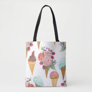 Bolsa Tote Sorvete, framboesas: padrão de aquarela.