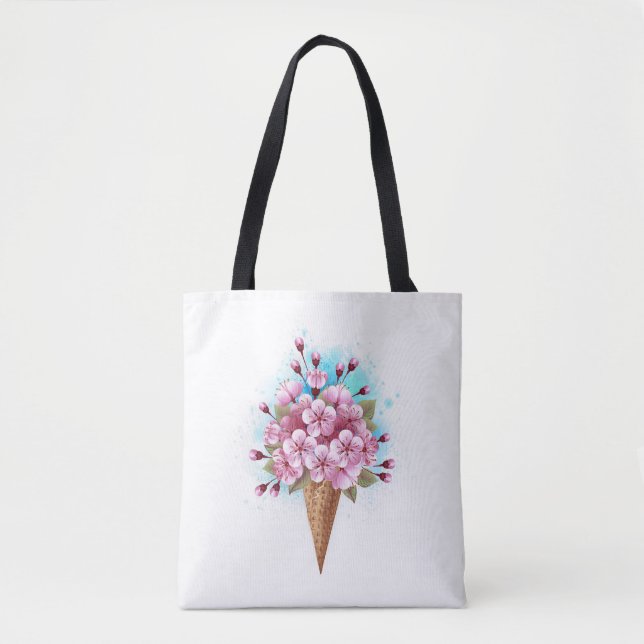 Bolsa Tote Sorvete Waffle Rosa Sakura Cone (Frente)