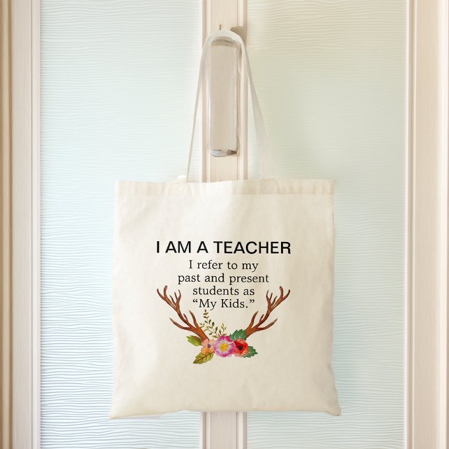 Bolsa Tote Sou Professora Deer Antlers Floral (I Am A Teacher Deer Antlers Floral Tote Bag)