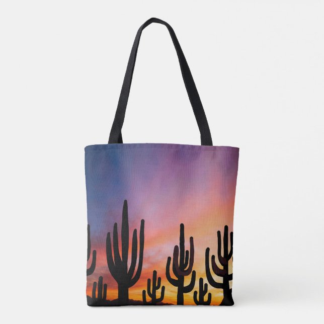 Bolsa Tote Southwestern Desert Landscape Cactus Sunrise Image (Verso)